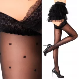    Ciorapi autoportanti Fenome cu silicon, dantela decorativa, negri cu puncte