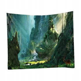    .Perdele pentru fereastră tapiserie cu imprimare digitală 3D Buddha_200x150cm