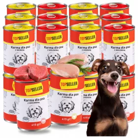    SET HRANĂ UMEDĂ SET DE AROMURI PUI ȘI CARNE DE VID PENTRU CÂINI 24X415G