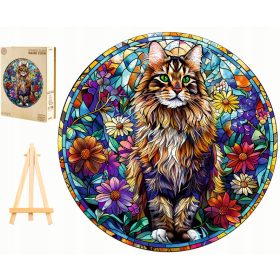    PUZZLE MARE DIN LEMN 300 BUCĂȚI VITRALII MAINE COON ÎN CUTIE DE LEMN