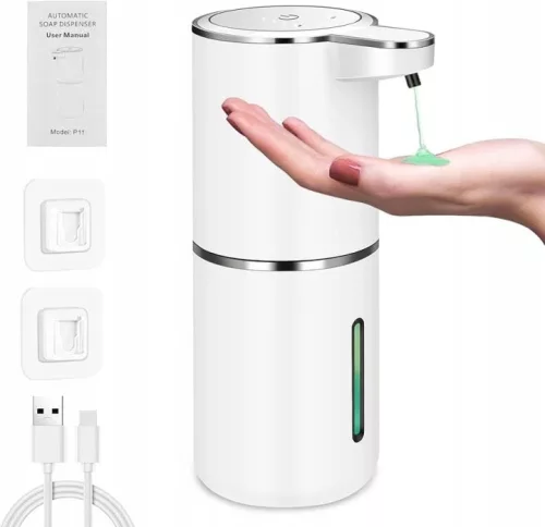 Dozator de săpun gel alb fără atingere 380 ml USB-C
