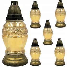   Set de 6 Lumânări Memorială din Sticlă cu Inserții Aurii, 240mm