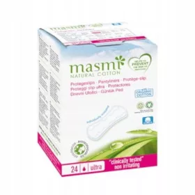    Masmi Pantyliners Tampoane igienice ultra-subtiri, cu forma anatomica, din bumbac organic, 24 bucati