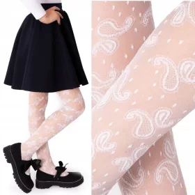    Colanți albi pentru copii PATTERNED pentru fete PATTERNS Fenome LENA 150/156