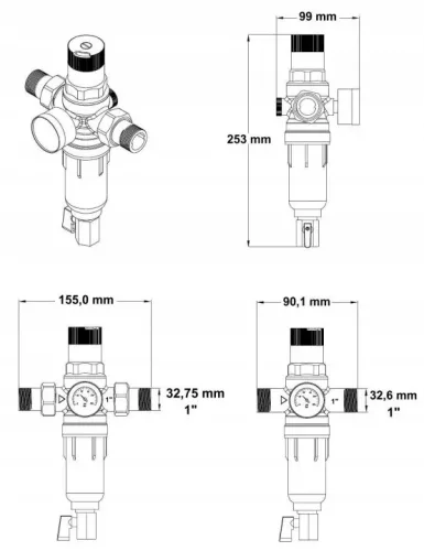 Reductor de presiune apa H3210 1″ cu filtru inoxidabil si manometru