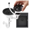 Sifon manual negru Granitan SYFON23788 pentru chiuveta cu o singura camera cu preaplin rotund