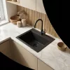 Sifon manual negru Granitan SYFON23788 pentru chiuveta cu o singura camera cu preaplin rotund