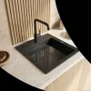 Sifon manual negru Granitan SYFON23788 pentru chiuveta cu o singura camera cu preaplin rotund