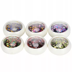    Șase cutii cu paiete rotunde din plastic colorate pentru decorarea DIY