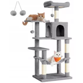    CAT SCRATCRATOR XXL ÎNALTE 143CM 6 NIVELELE HAMAC LED pentru căsuță în copac