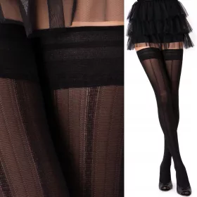    Ciorapi autoportanti Fenome cu silicon, fundite cu model, jartiere, negri