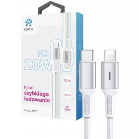    Cablu USB-C - Iluminare Korgy CLW12 20W 1.2m Încărcare LED Nylon Alb