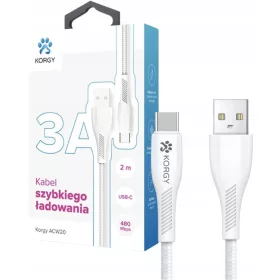    Korgy ACW20 Cablu USB-A - USB-C 2m Încărcare rapidă din nailon împletitură albă