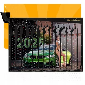    Calendar 2025 Femeie cu mașină | Pușculiță pentru monede 5 PLN cu retragere automată