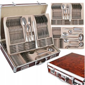   Elegancki Komplet Sztućców 12-osobowych w Wyjątkowej Walizce - Zestaw 72 Elementy w Połysku
