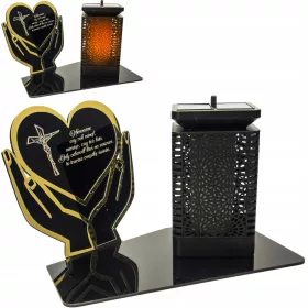   Lampion Solar LED cu Statuetă pentru Mormânt - Personalizabil cu Gravură