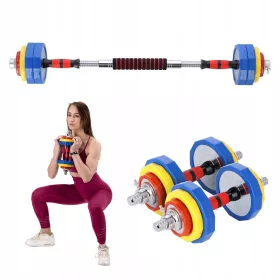    Set gantere + haltere cromate solide 2 în 1 într-o valiză de 20 kg