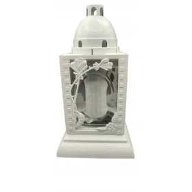 Lampadar Funerar Elegant Alb cu Wkład Parafinowy Inclus