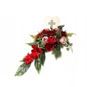   Compoziție Florală pentru Plăcuța de Mormânt cu Inimă și Cruciuliță