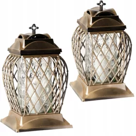   Set 2 Lumânări Elegante pentru Mormânt, Decorative, Aurii cu Motiv Floral