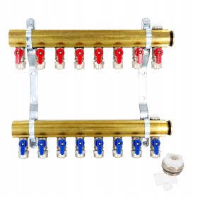    Distribuitor de CO cu 8 circuite, alamă, echipat cu robinete PEX și orificii de aerisire