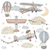 Autocolante de perete cu avioane și baloane 150 × 52,5 cm