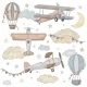 Autocolante de perete cu avioane și baloane 150 × 52,5 cm