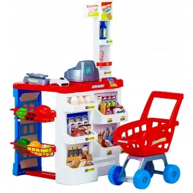    Supermarket Magazin Casa de marcat pentru copii Taraba + carucior cos cu accesorii mare
