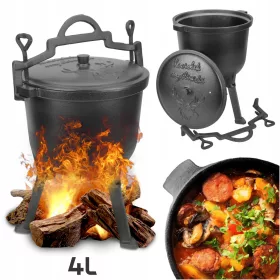    Oala de vanatoare ghiveci din fonta fripturi maghiare 4L pentru GRIL DE CAMPFIRE