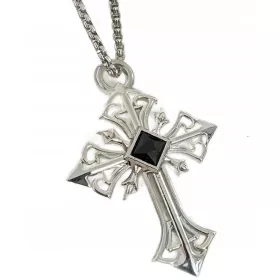   Colier SILVER CROSS pentru bărbați cu o piatră neagră, pandantiv din metal