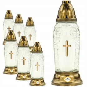   Lumânări de cimitir din sticlă cu suport, 28 cm, set de 7 bucăți
