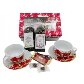  Set cadou Cești cadou Două ceaiuri și accesorii dulci