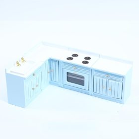    Mobilier miniatural albastru pentru casa de papusi la scara 1:12 BJD Scene in 4 parti