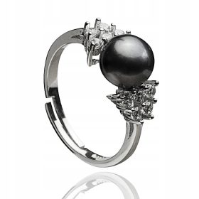  INEL ARGINT CU PERLA NEGRA SI ZIRCONIA