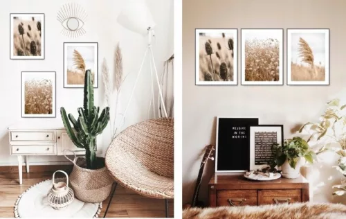 Set de 3 postere boho KMBpress #14 iarbă uscată 50 × 70 cm