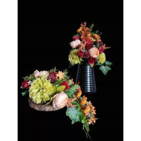   Compoziție Florală pentru Cimitir pe Placă de Lemn, Culori Naturale