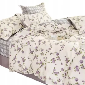   Set de Lenjerie de Pat din Bumbac Dublu, Model Floral, pentru Pat de 160x200 cm