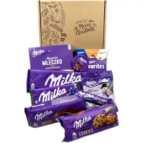    Coș de Crăciun cu dulciuri Milka, un cadou de Ziua Sf. Nicolae