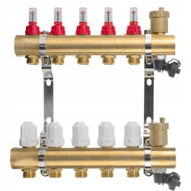    Colector pentru încălzire prin pardoseală, 5-2x supape, 2x aerisire.