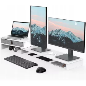    Suport pentru monitor Fenge, Suport pentru monitor dublu cu 2 sertare, Rider pentru monitor pt