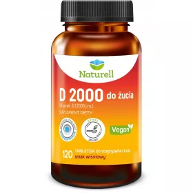   Supliment cu Vitamina D3 Naturell D 2000, Tablete de Mestecat fără Conservanți - 120 Tablete