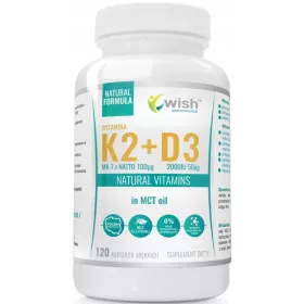   Supliment WISH Pharmaceutical Vitamina K2 MK-7 și D3 2000IU în Ulei MCT - 120 Capsule