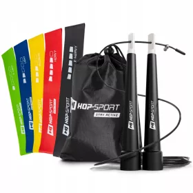    Set de antrenament cu coarda de sarit + benzi de rezistenta Hop-Sport