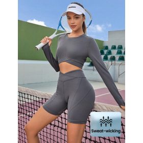  SET SPORT GRI, TOP ASORTAT, SHORT SHEIN CYCLING L