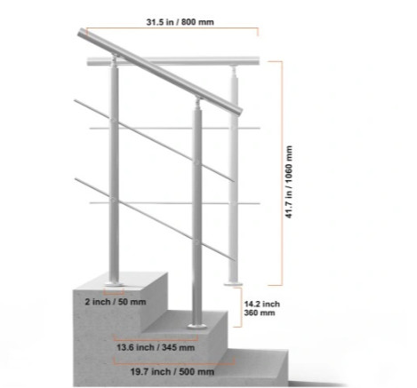 VEVOR Balustradă din oțel inoxidabil pentru scară Capacitate de încărcare 100 KG Suport puternic
