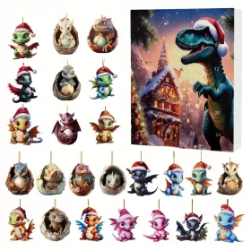   24 Set pandantiv dinozaur acrilic cu calendar de numărătoare inversă de Crăciun