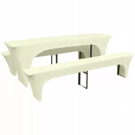   Huse Decorative pentru Masă și Bănci, Culoare Crem, Set 3 Piese