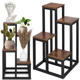   Stojak kwietnik metalowy w stylu loft, marka Springos - czarny/dark brown