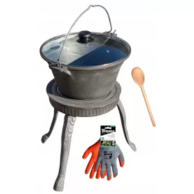    VAȚĂ UNGURĂ DE FONTĂ 8L TREPIED ȘEMIN 28 CAPAC RESISTENT LA CĂLDURĂ