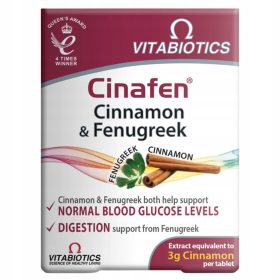   Cinafen Cinnamon and Fenugreek - Tablete pentru controlul glicemiei și digestie, 60 buc